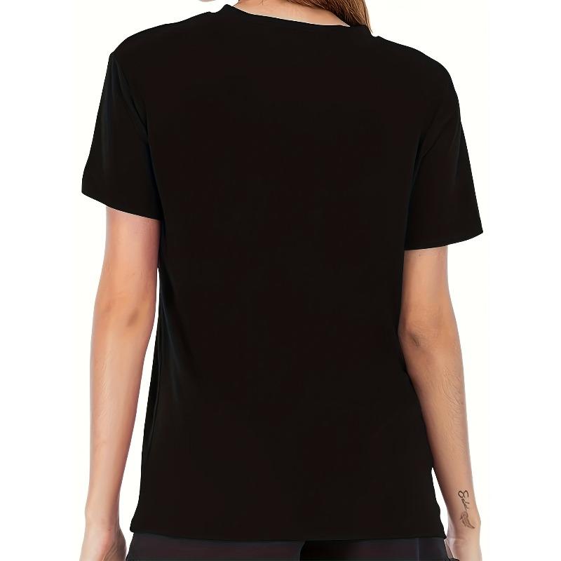 Damen-T-Shirt mit Aufdruck | Buntes Blumenmuster auf schwarzem Hintergrund, Weicher dehnbarer Stoff, Rundhalsausschnitt, Kurzarm,