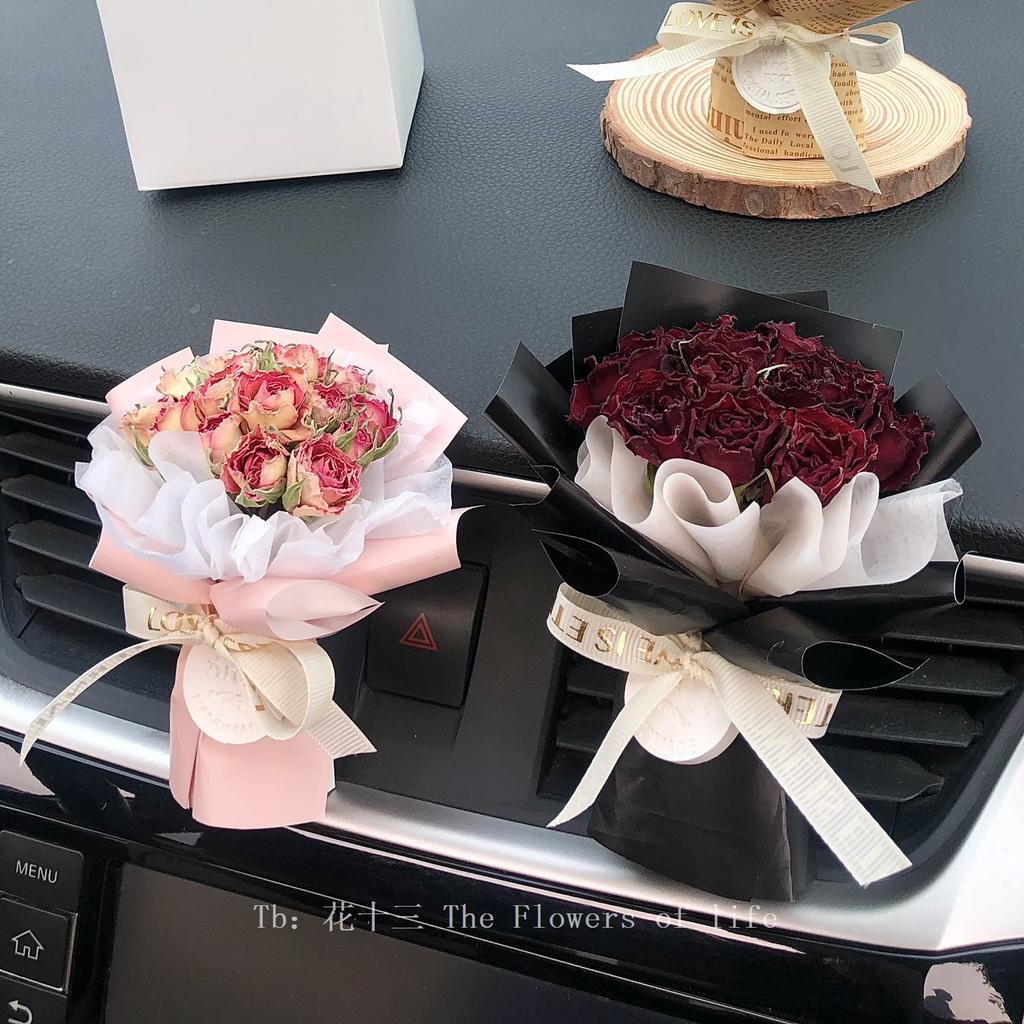 Natural Mini Rose Dried Flower Bouquet Car Air Outlet Pendant Aromatherapy Decoration Birthday Gift