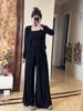Plus Size Autumn Korean Halterneck Long Sleeve Cardigan with Wide Leg Pants - Slimming Three-Piece Set for Women