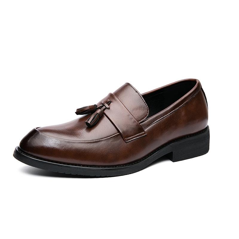 Spring and summer British casual leather shoes men's fringed leather shoes retro pointed hair stylist platform wedding groom shoes