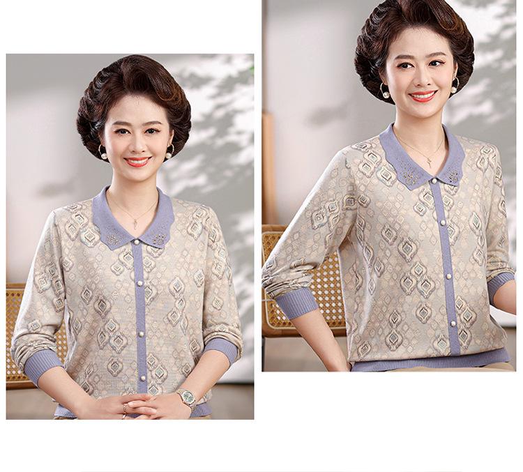 Elegant Spring Long-Sleeve Lapel T-Shirt for Stylish Middle-Aged Women