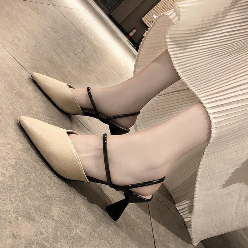Lazy Pointed Toe Spike Heels Women Sandals Stretch Fabric Air Mesh Mules Solid Color Casual Lady Slides Slip On Outside Shoe