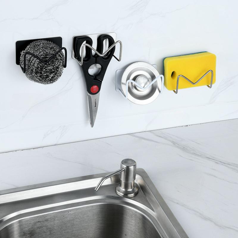 Stainless Steel Sponge Rack Kitchen Hole-free Sink Steel Wire Ball Rag Sponge Draining Rack Wall-mounted Storage Shelf