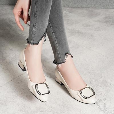 Retro Fashion Thick Heel Single Shoes Women's Spring Light Mouth Low Heel Soft Sole Versatile Solid Color Leather Shoes Soft Leather
