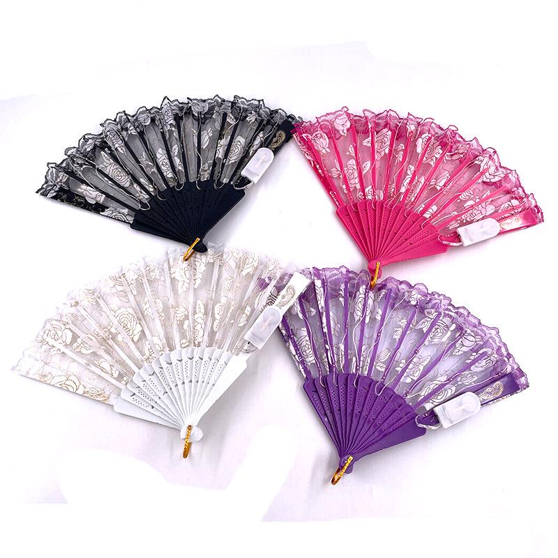 Rose Lace Edge LED Folding Fan - Wedding Gift & Dance Prop