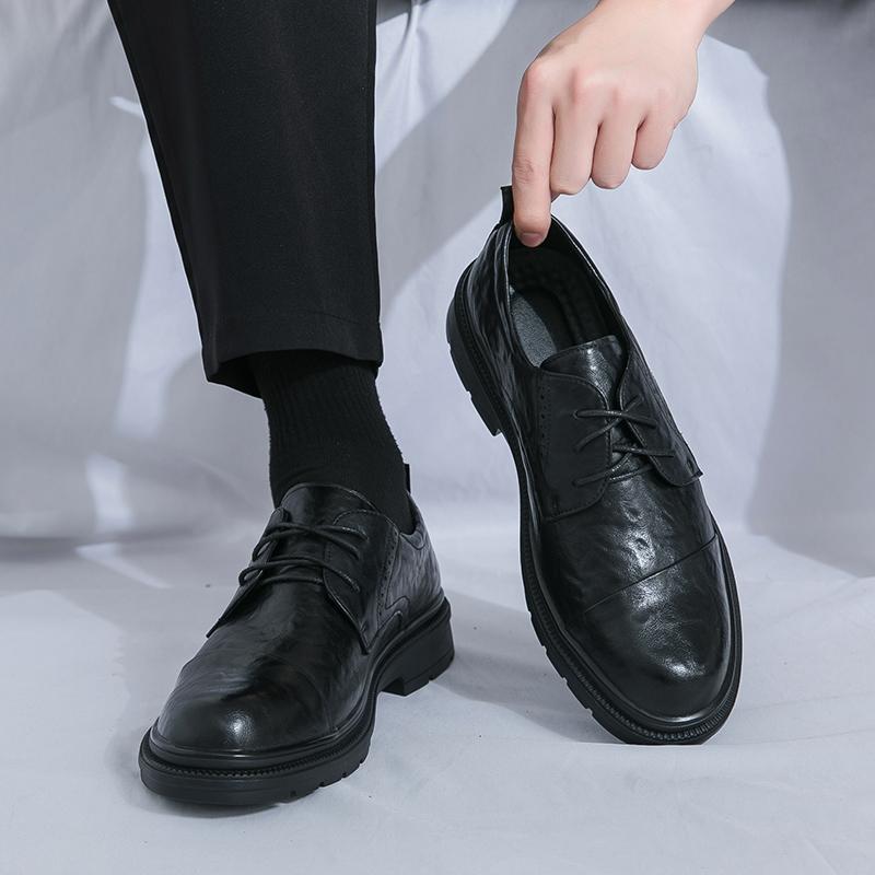 Fashion Spring New Men Hand Grip Pattern Lace Up Business Casual Leather Shoes Fashion Brand  Comfortable Breathable Black Oxford Shoes