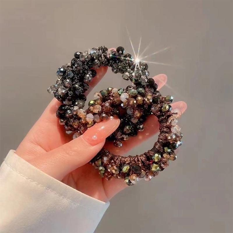 Shiny Crystal Woven Hair Band High Ponytail Elegant Hair Rope Rubber Band Chic Hair Ties Hair Accessoires Elastic Hair Bands