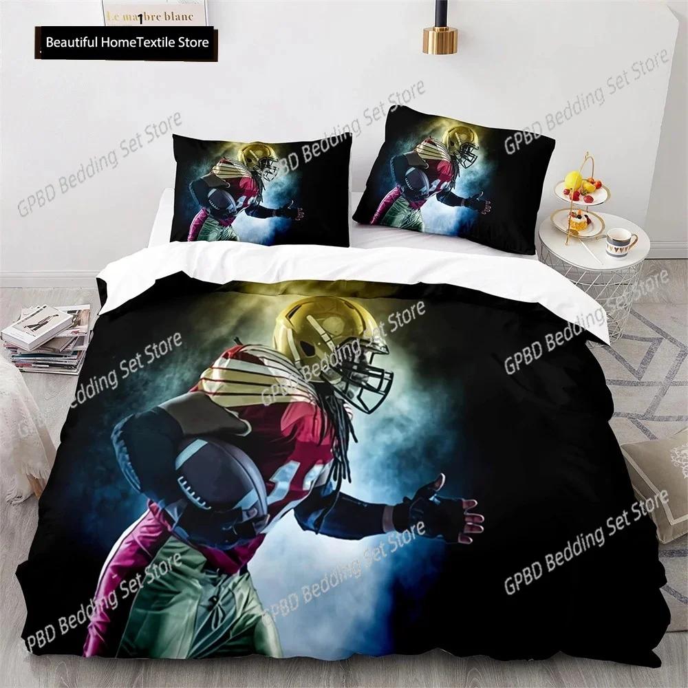 American Football Bettbezug Set 3D Sport Rugby Spieler Polyester Bettdeckenbezug Für Männer Teenager Junge Kind Bettwäscheset King Queen