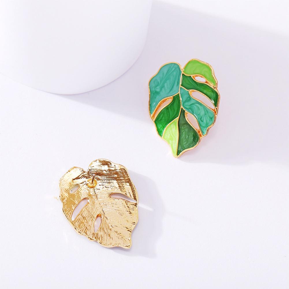 1 Pair Of Women Earrings Alloy Bohemian Style Drop Oil Green Leaf Earrings