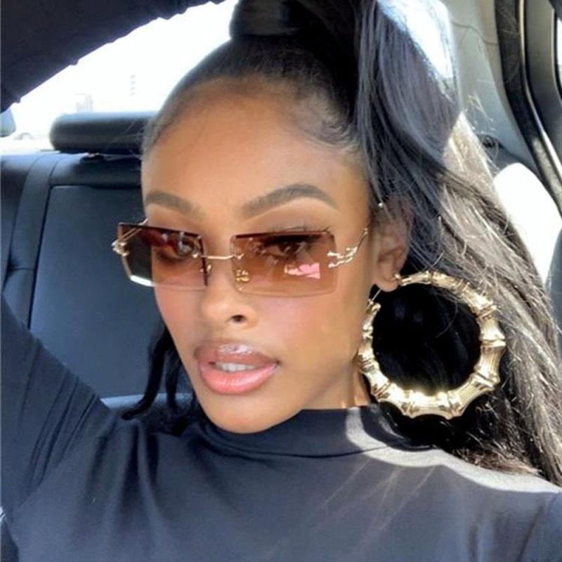 Vintage Fashion Sunglasses Rimless Frameless Rectangle Shades Gradient UV400 Summer Traveling Sun Glasses for Women