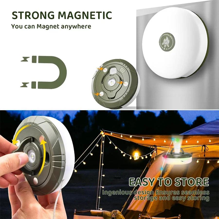 Camping Lamp Reel String Lights 10m Portable Lanterns Rechargeable XTE LED Flashlight Night Light For Garden Tent Room Decor