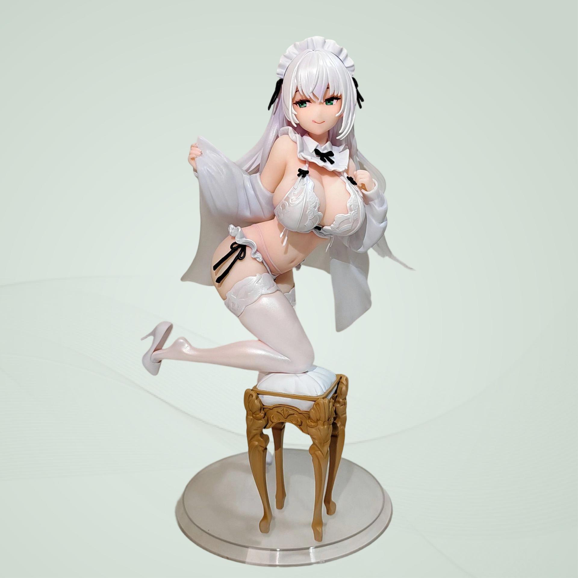 

Beautiful girl white silk maid anime handmade decorations Bonita sauce Bonita animation handmade model desktop decorations