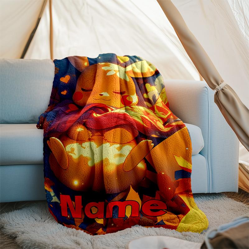 Personalized Custom Name Blanket - Pokémon Print Design,Blanket for Sofa,Bed,Travel,Camping - Soft and Warm, Great Gift