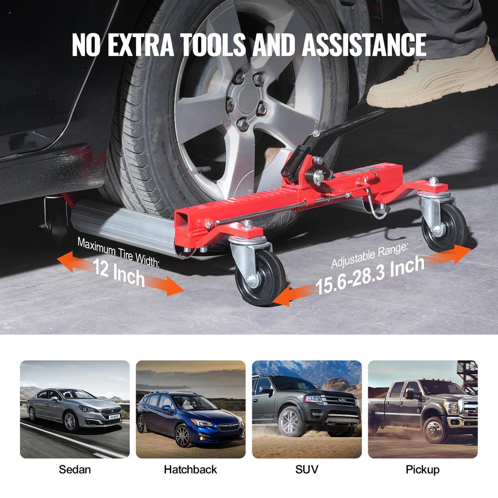 SucceBuy Wheel Dolly Heavy Duty Vehicle Positioning Ratchet Tire Jack Max Capacity 1500 Lbs Car Dolly for Car Auto Repair Moving