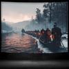 Flota de Incursión Vikinga 2D Tapiz de Viaje de Invierno Guerreros Nórdicos Barco Marcha Fluvial Arte de Pared Tela de Fondo