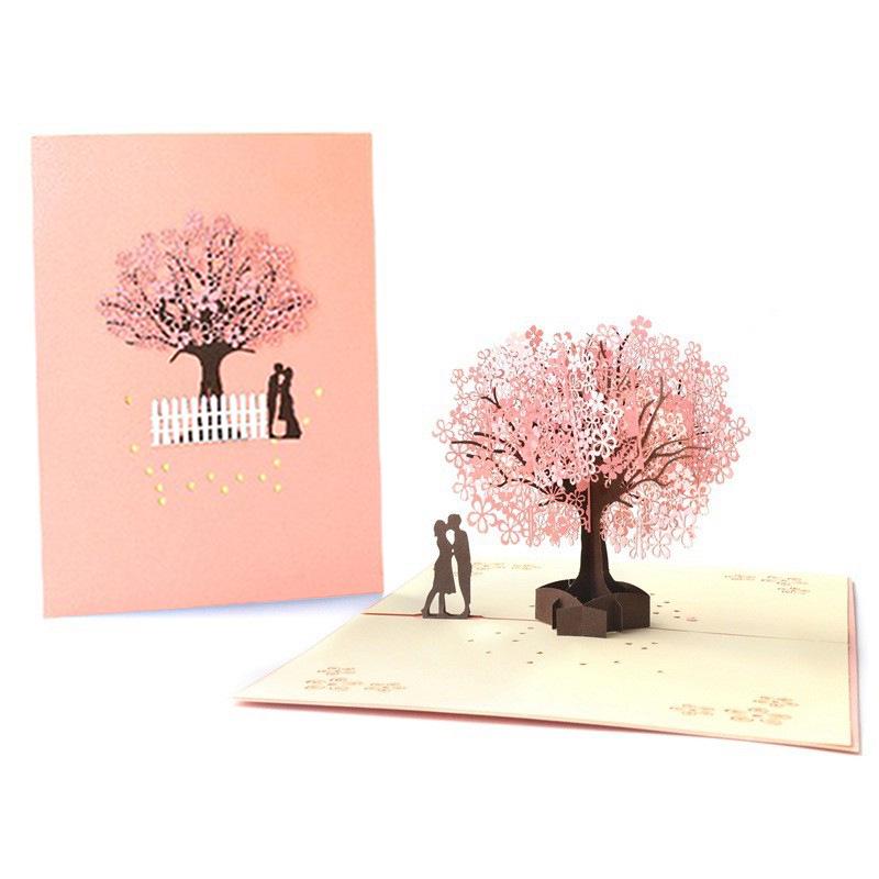 Romantic Cherry Blossom 3D Greeting Card: Valentine s Day Couple Blessing Gift