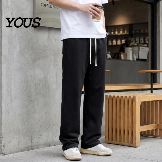Solid Color Versatile Trousers Men Baggy Sweatpants, Loose Fit Straight Leg Trousers, Drawstring Waist Wide Cut Joggers, Athletic Pants
