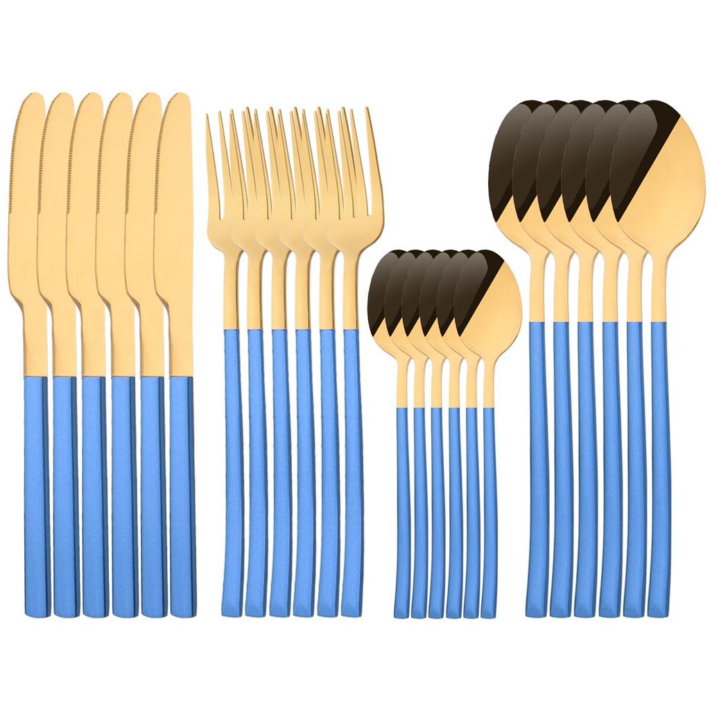 24Pcs Silver Cutlery Set Stainless Steel Dinnerware Set Knife Fork Spoon Dinner Set Kitchen Tableware Service for 6 Flatware Set