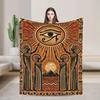 Eye of Horus Flannel Blanket, Egyptian Goddess Pyramid Throw, Woodcut Style Room Decor