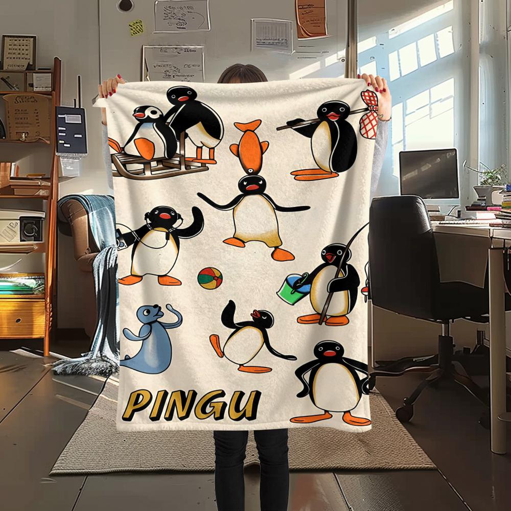 1 Stück PINGU Aufdruck Flanelldecke, Hohe Qualität für alle Jahreszeiten, Heimdekoration, Wärme und Komfort, Perfekt für Weihnachtsgeschenke