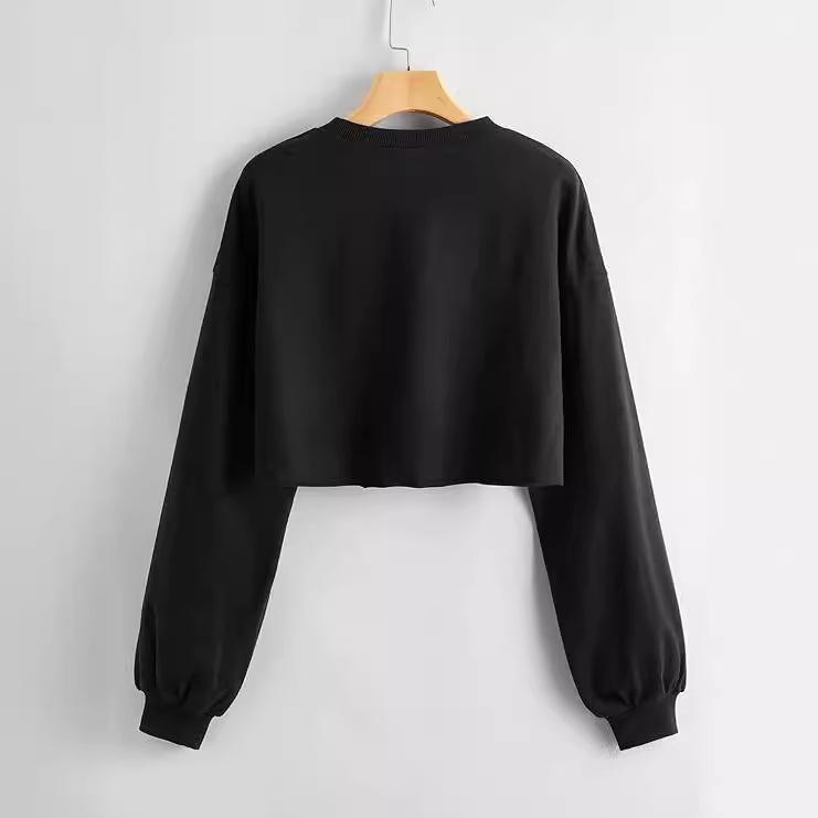 2024 Autumn/Winter Women's Solid Color Plus Velvet Loose Round Neck Short Hoodie