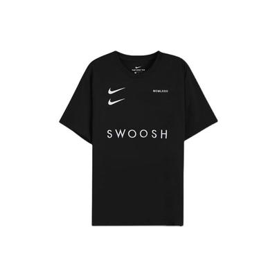 Odzież sportowa Logo Swoosh Okrągły dekolt Krótki rękaw Męskie Topy Czarny DH0030-010