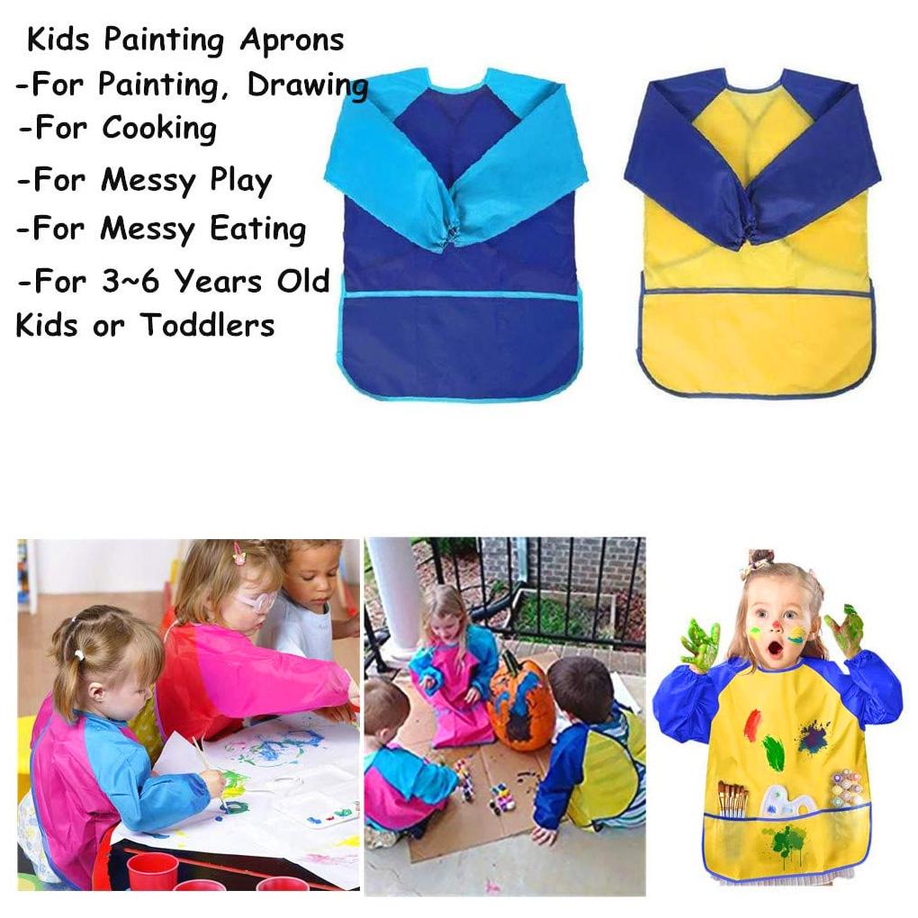 Children Long Sleeve Waterproof Apron Kid Art Craft Painting Cook Feeding