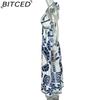 BITCED Women's Elegant Floral Print Fashion Lace-Up Halter Neck Loose-Fit Spring Dress