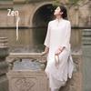 Women's Mid-Length Chinese-Style Cotton and Linen Yoga Set: Zen, Tea, Tai Chi, and Literary Suit