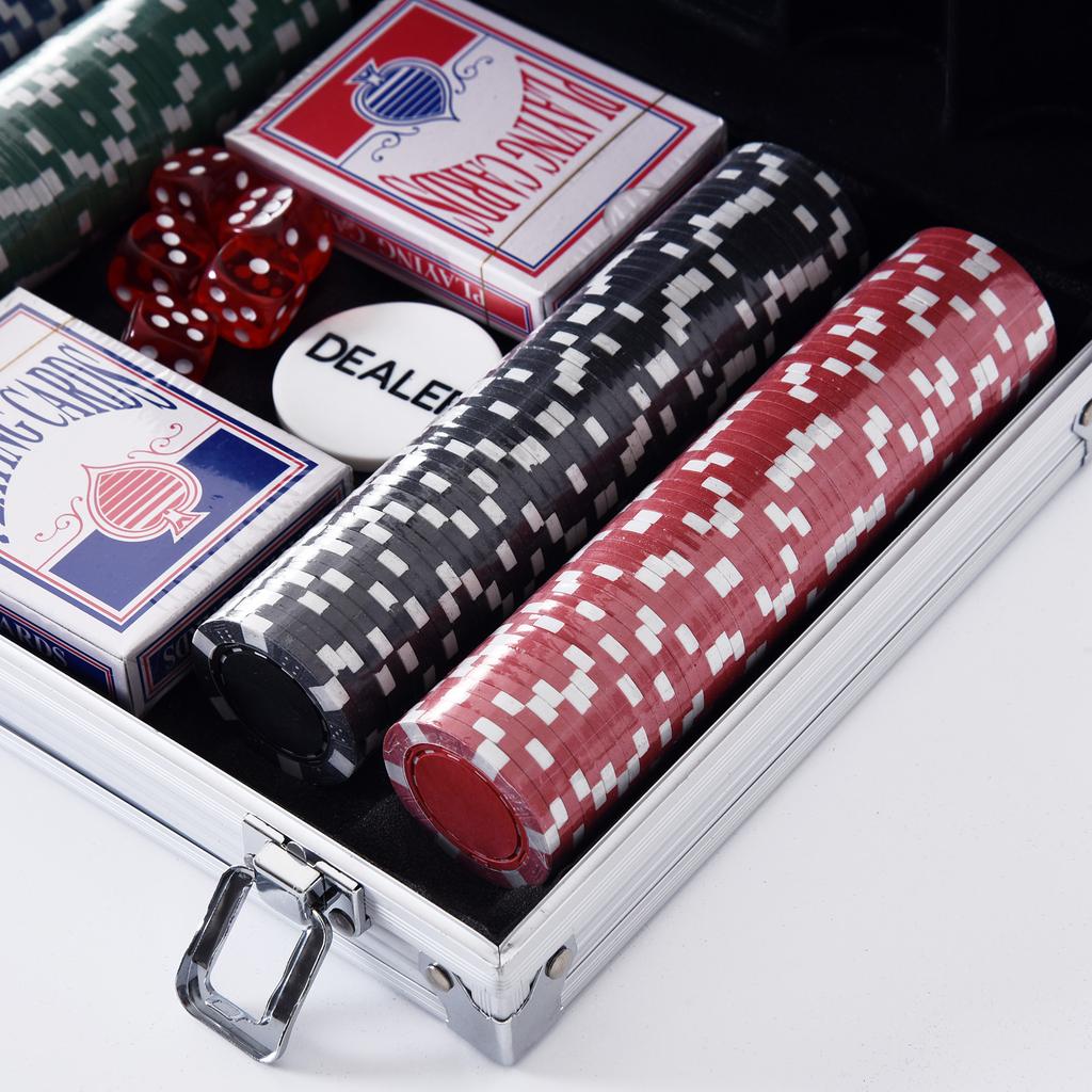 Poker Case Poker Set 200 Poker Chips 2x Card Deck 5x Dice 1x Aluminum Case Poker Set Chips Case Aluminum + Polystyrene 29.5x20.5x6.5 cm