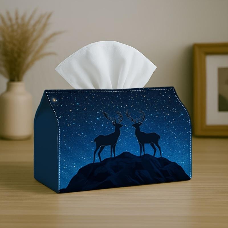 1pc Enchanted Nordic Fantasy Tissue Holder - Stag in The Night Sky, Sturdy Napkin Organizer for Vehicle, Kitchen, Dining, Home Decoration - Ornamental