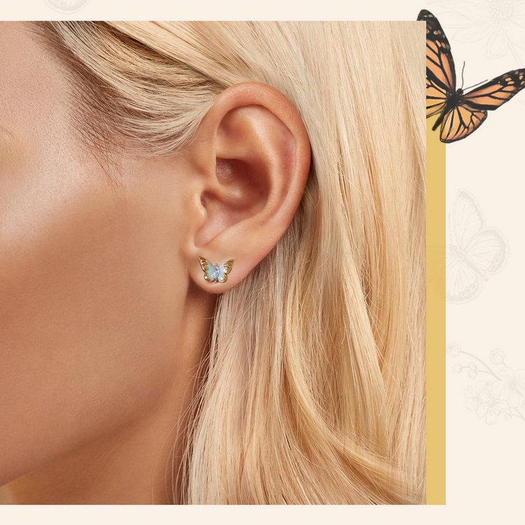 Silver Gradient Oil Drop Butterfly Earrings, S925 Sterling Silver Fashion Jewelry
