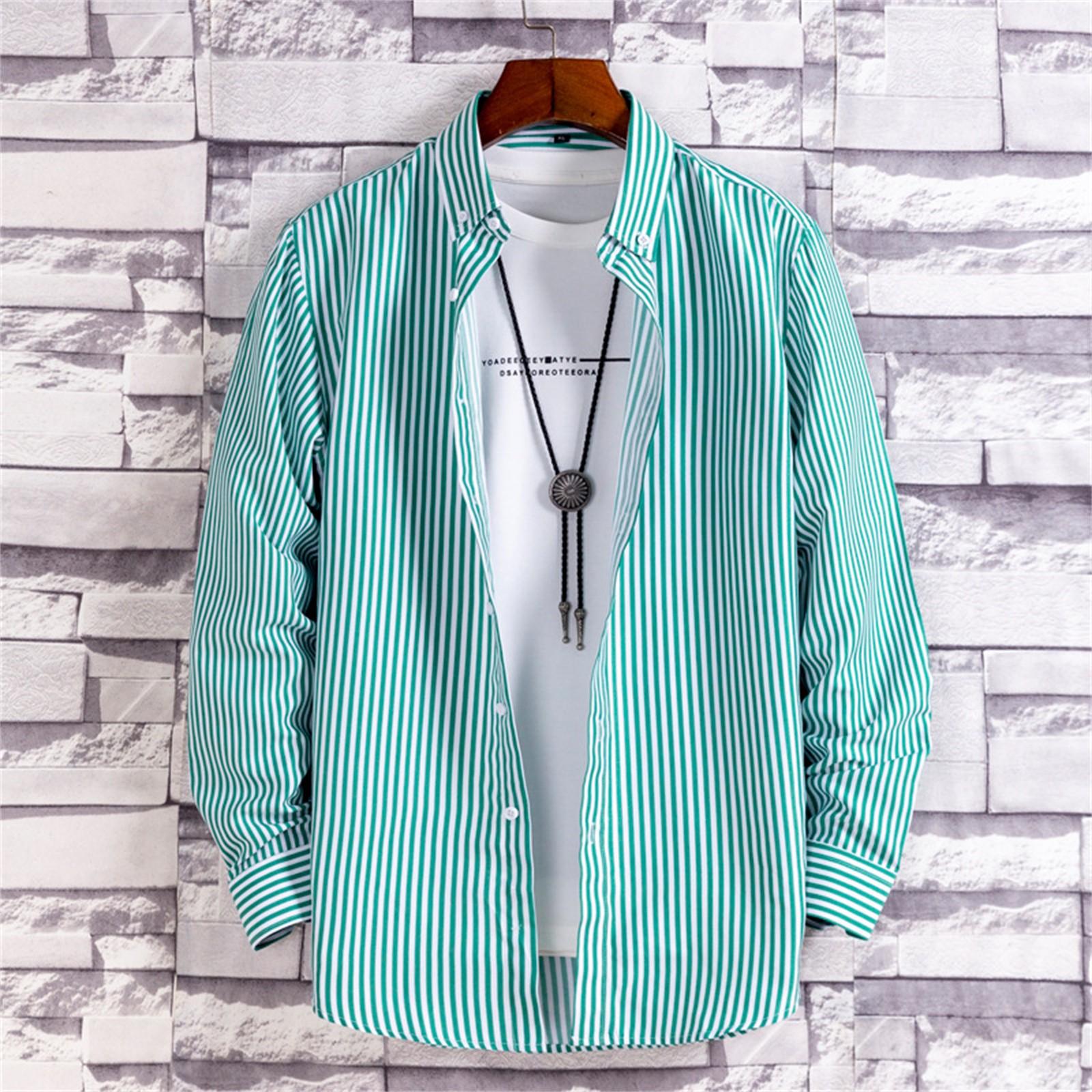 

Повседневная полосатая рубашка, мужская модная рубашка с длинным рукавом, мужская рубашка больших размеров в Корейском стиле M
