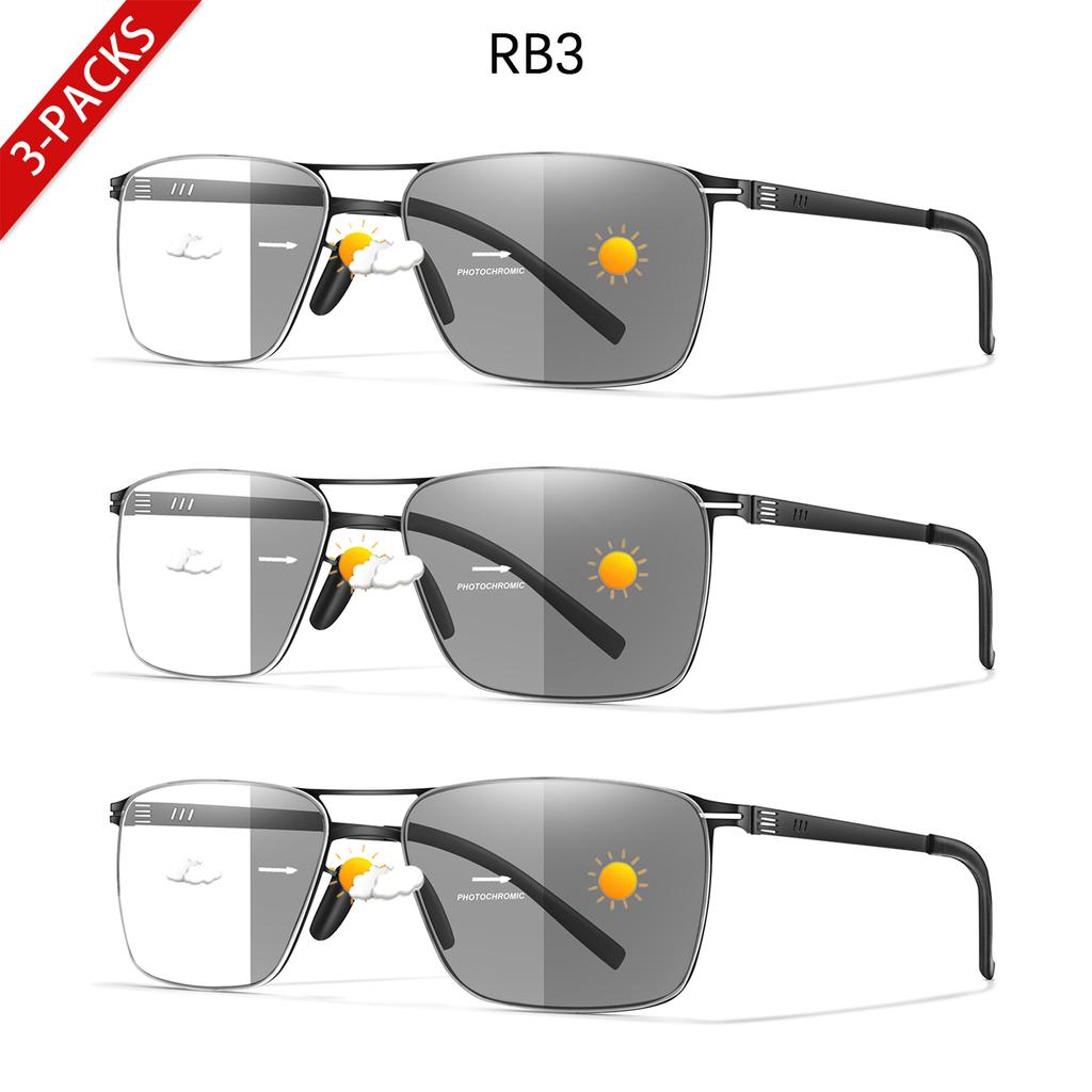 1/3 Pairs Photochromic Anti Blue Light Reading Glasses Metal Frame Rectangular Presbyopic Eyewear for Grandparents