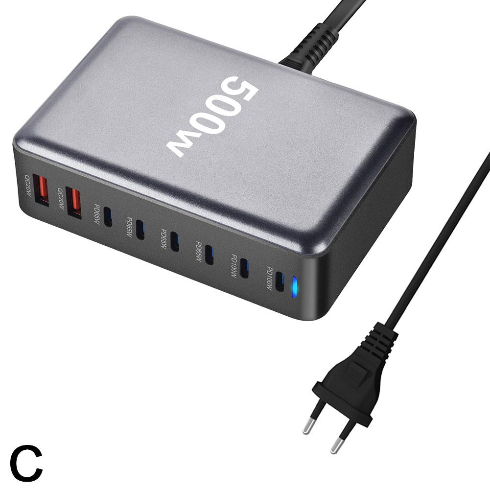 

500 Вт GaN зарядное устройство USB C быстрое настольное 8-портовое USB Type C для iPhone15 Type 14 зарядное устройство USB 3.0 Char F0W3 Black-EU