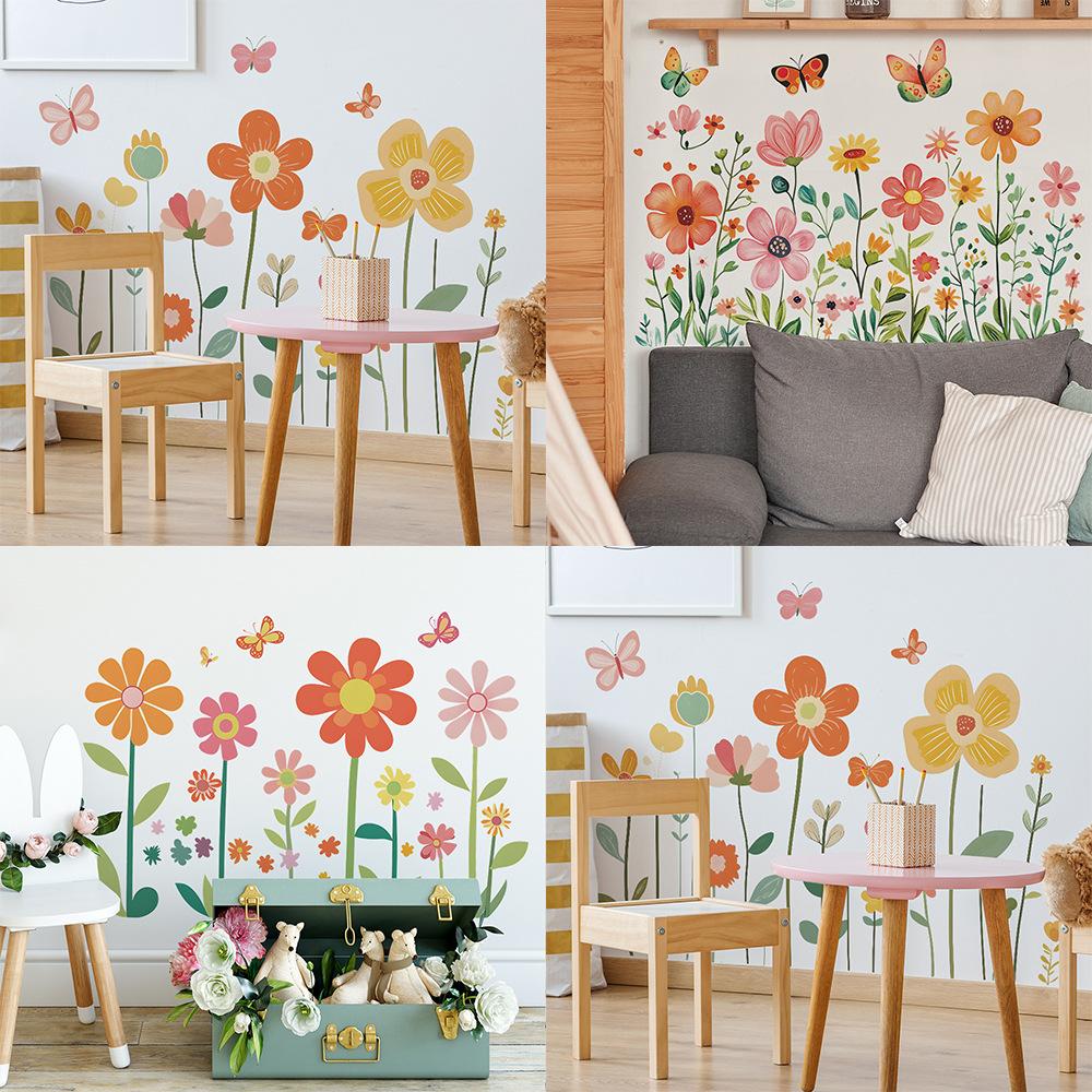 Kreative bemalte Pflanze Blume Schmetterling Schlafzimmer Wohnzimmer Eingang Hintergrundwand Verschönerungsaufkleber