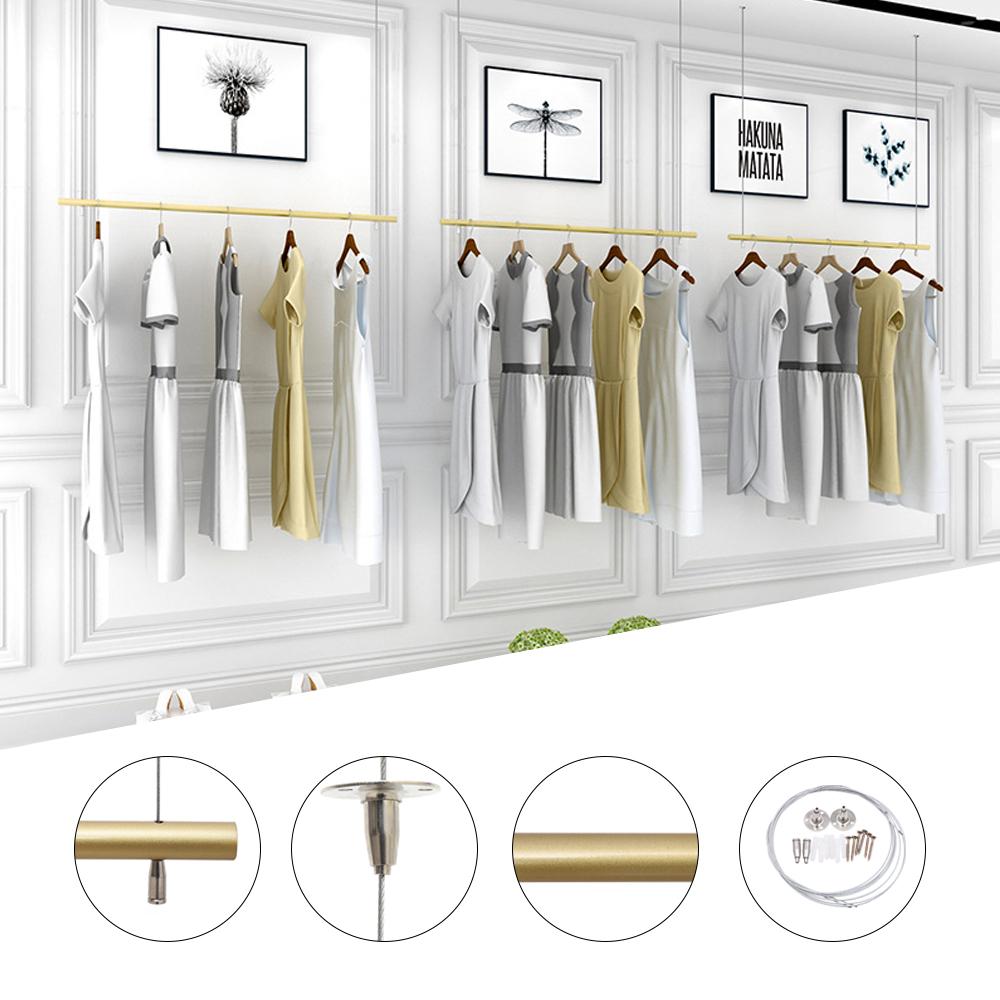 Ceiling Hanging Clothing Rack, Heavy Duty 66lbs Metal Garment Rail, Height Adjustable Apparel Display for Retail Store Shop Home