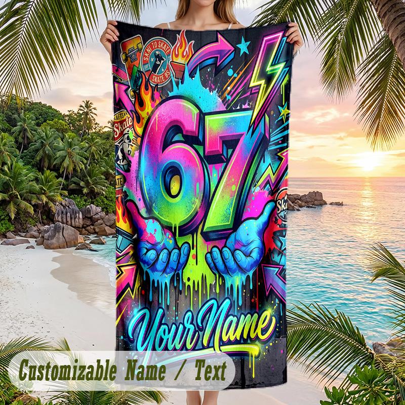 Decorative Artwork Theme Beach Towel Personalized Custom Name & Text Soft Quick Dry Beach Towel for Swimming Travel