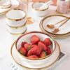 Gilt Rim White Porcelain Dinner Tray Food Dishes Rice Salad Noodles Bowl Ceramic Plates Bowls Kitchen Plates Ceramic Tableware