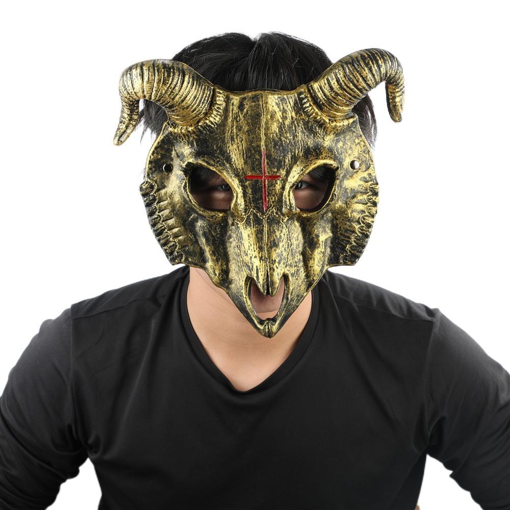 PU Leather Halloween Bloody Skull Mask Antelope Goat Horn Mask Creative Halloween Mask  Women Men
