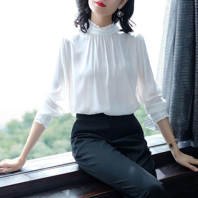 Autumn Fashion Women Chiffon Shirts Long Sleeve Polka Dot Ruffless Women Blouses Casual Stand Collar Women Tops