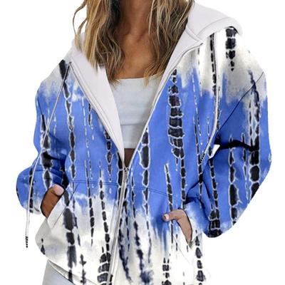 Womens Oversized Hooded Zip-Up Sweatshirt With 3D Digital Print Casual Loose Fit Winter