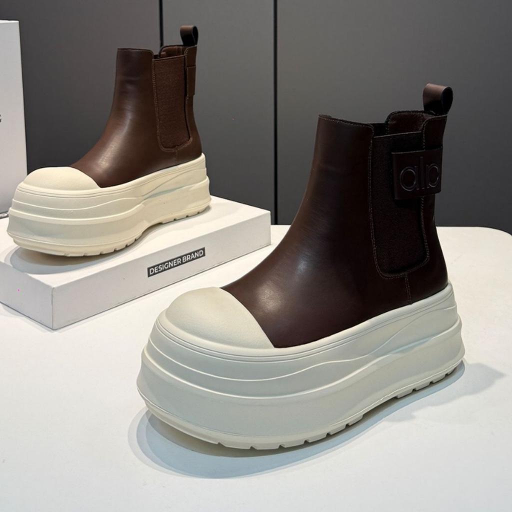 Spot version~ Short boots women's 2025 autumn and winter new leather thick-soled round head one-pedal Martin boots versatile boots tide