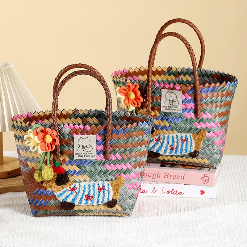 Dachshund Beach Bag: Handwoven Rattan-Style Basket for Weddings, Parties, & Fashion Markets