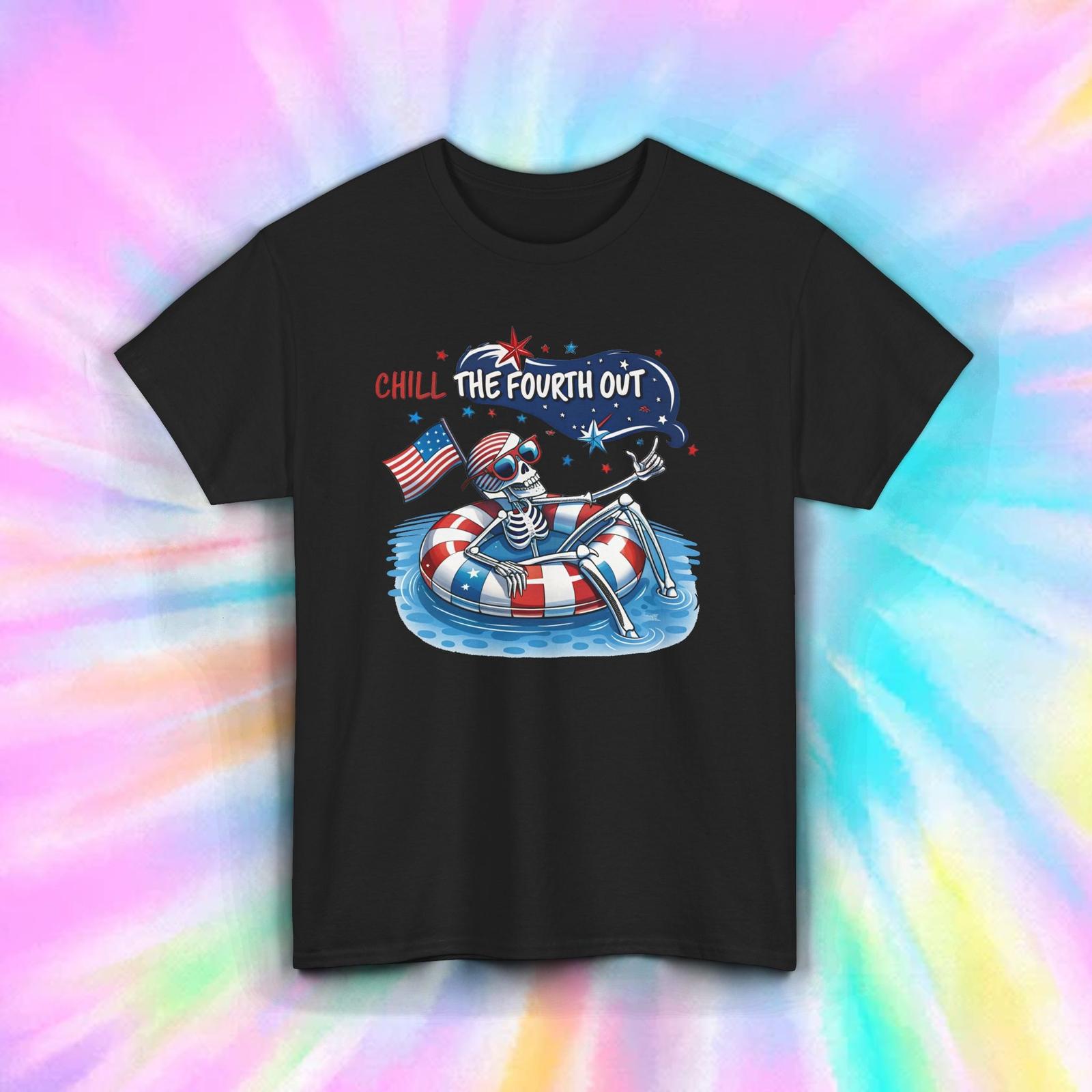 Chill the Fourth OuT Shirt Mens Womens Tees Top Patriotic Skeleton Pool Party USA Tee S-5XL XL