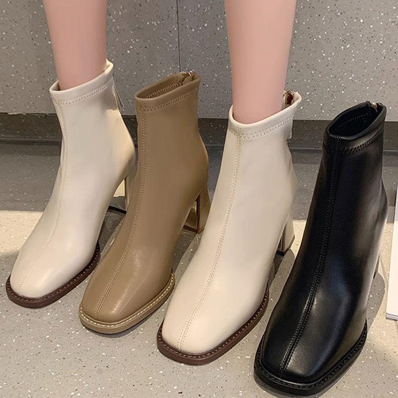 Women's 2025 Slimming Martin Boots: Comfortable Square Toe, Chunky Heel, Soft Sole, Plus Velvet Ankle Boots, Versatile & Fashionable.