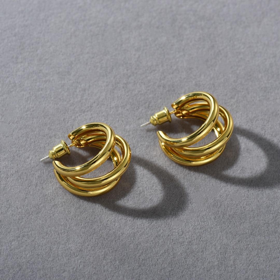 Premium Sense Retro Multi-Layer Geometric Shape High-Grade C-Shaped Circle Multi-Layer S925 Silver Needle Earrings Foreign Gas Earrings Women