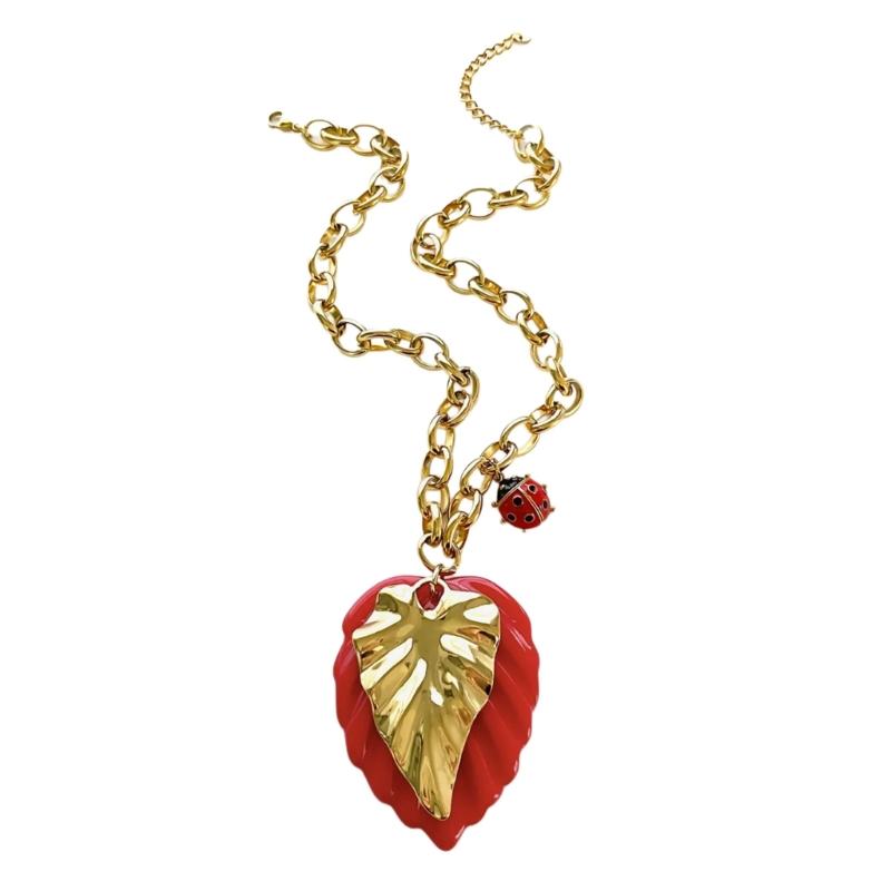

Bold Nature Inspired Leaf Pendant Necklace Stainless Steel Adjustable Collarbone Chain Fashion Accessory 1