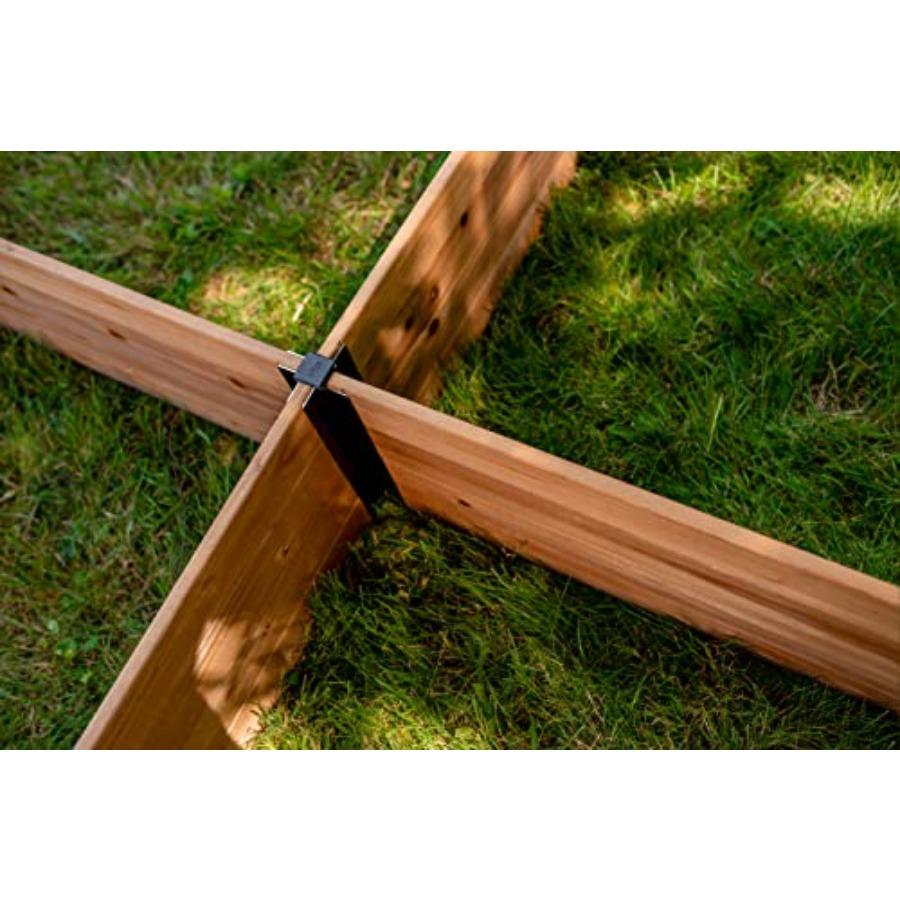 4 Foot x 4 Foot x 11 inch Cedar Wood Modular Garden Bed with Black Aluminum Posts FSC Woodgrain Golden Brown Pre-Stained