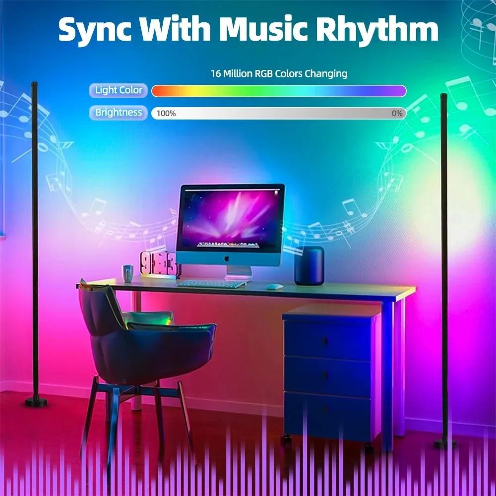 LED Floor Standing Lamp RGBIC Atmosphere Lights APP Control Music Sync Corner Lighting for Bedroom Living Room Background Light